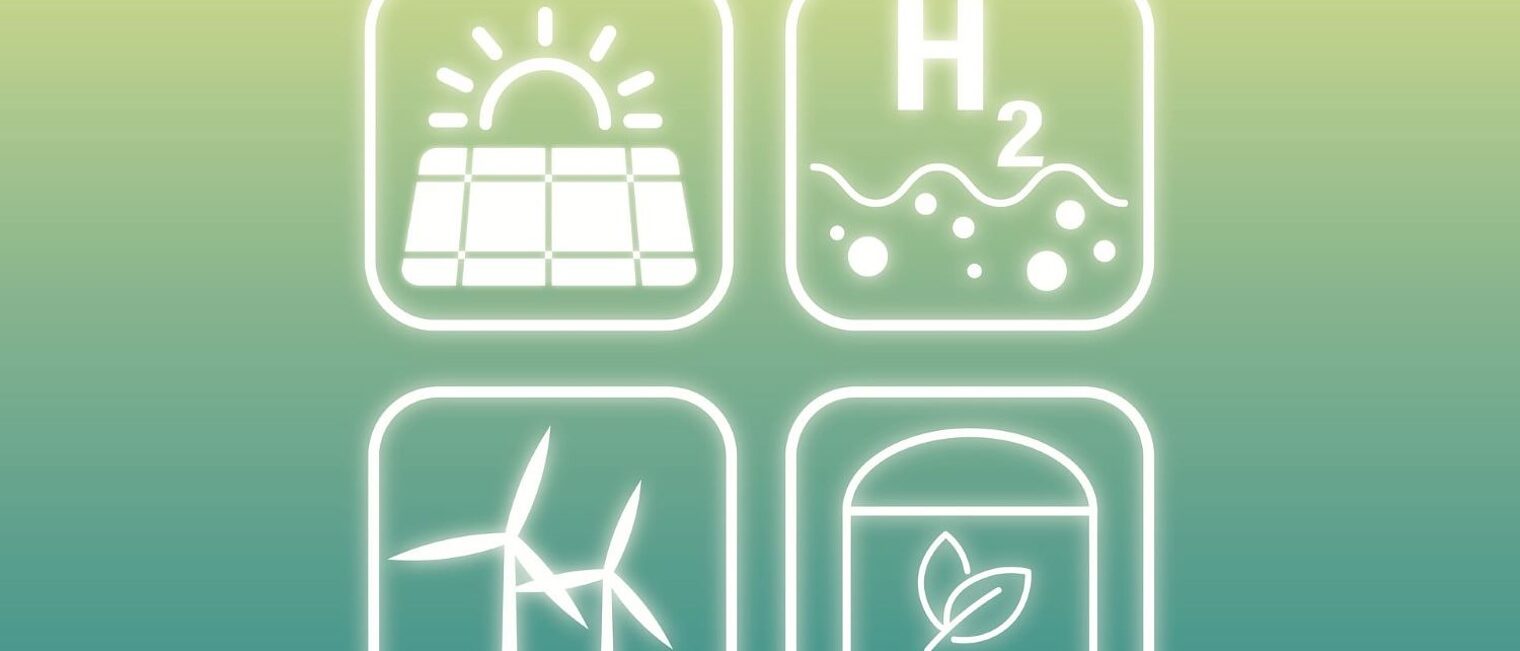 Illustration von nachhaltiger Energiegewinnung wie Solar und Windenergie