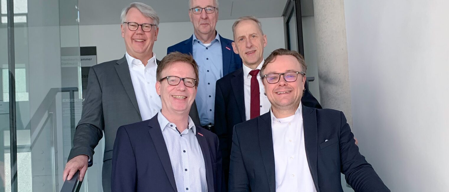 Ruhr-Handwerk begrüßt Jörg Kemna (v. l.): Thomas Banasiewicz, Carsten Harder, Thomas Harten, Dr. Axel Fuhrmann und Jörg Kemna